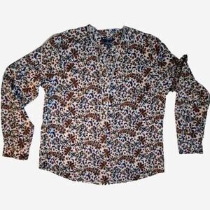 5/$25 Sz L P Vintage Shirt Womens Brown Maroon Blue Colorful Paisley V Neck